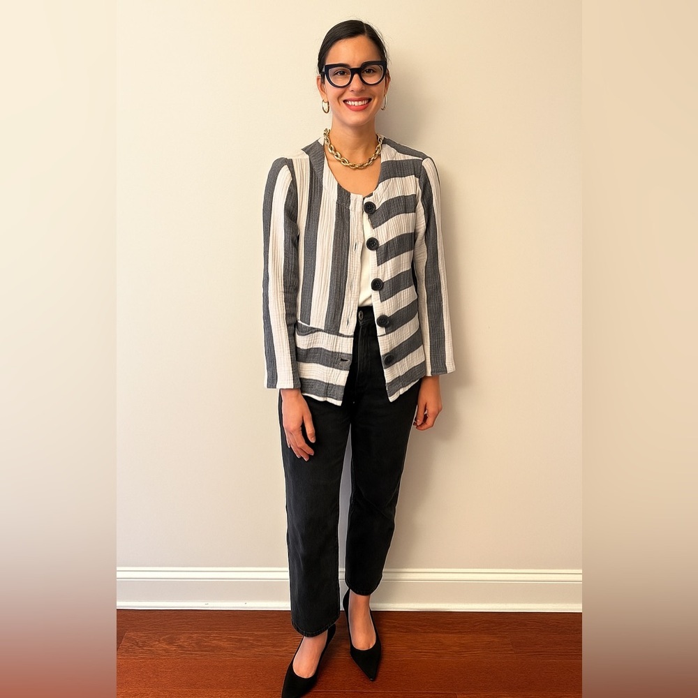 HABITAT | Monochrome Striped Botton Up Top